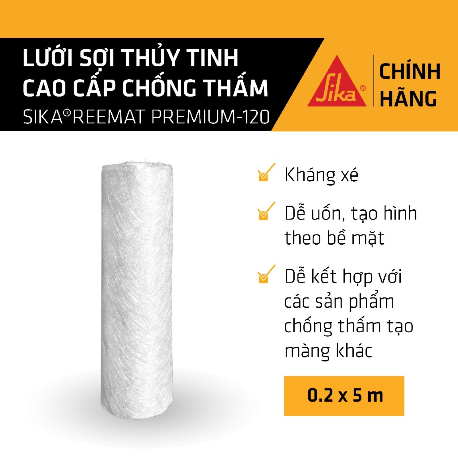 Sika - Lưới sợi thủy tinh cao cấp chống thấm Sika ® Reemat Premium 120 0.2x5m